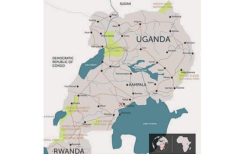 Uganda, karte, ceļojumi mazā grupā, Mundus